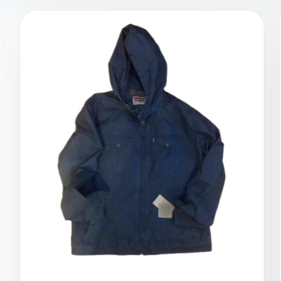 Levi's Cotton Zipper Military Jacket Grey Hooded Denim Wash XL NWT - Picture 1 of 3